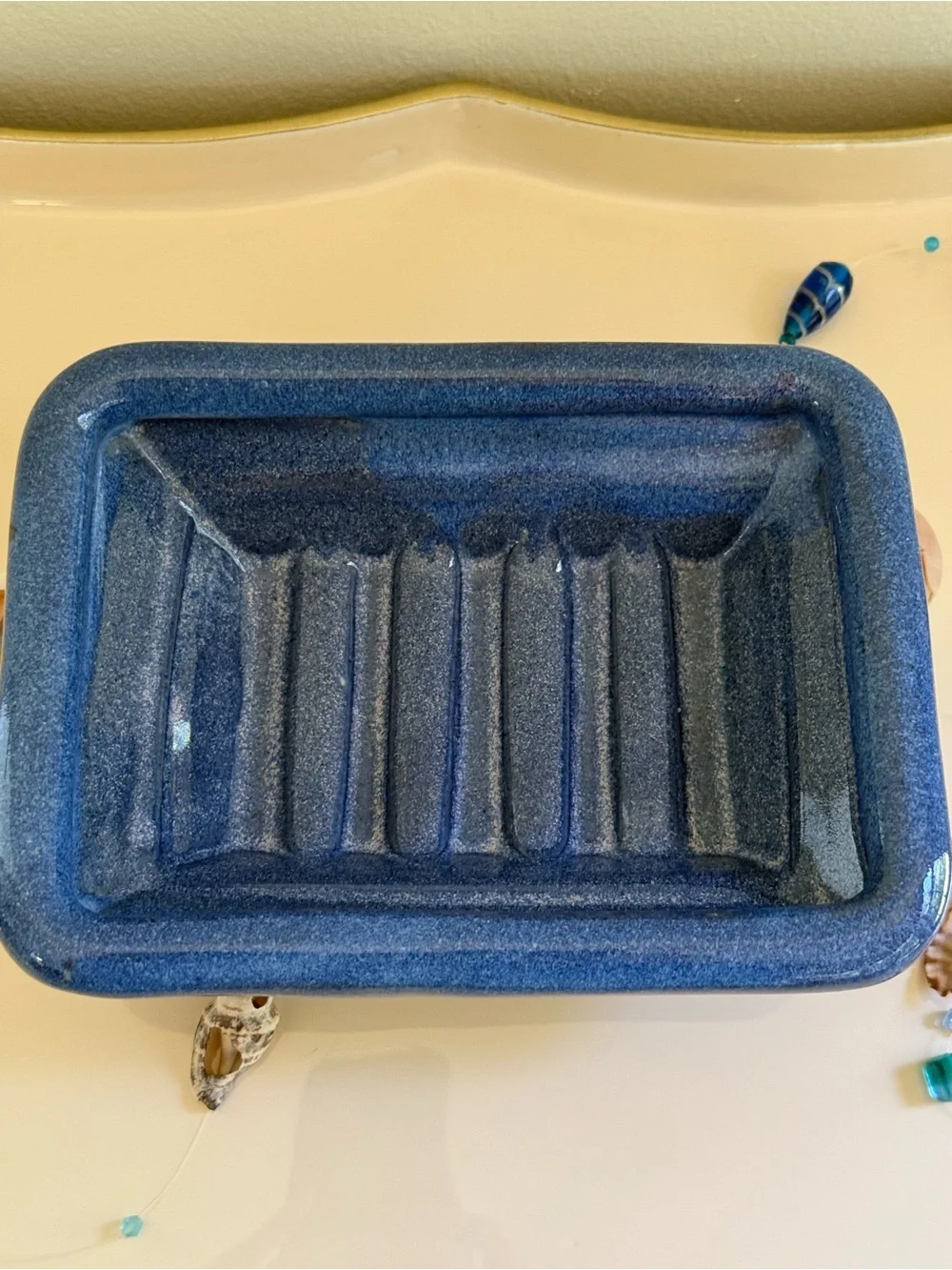 Handmade Studio Art Pottery Blue Soap Dish with Raised Feet